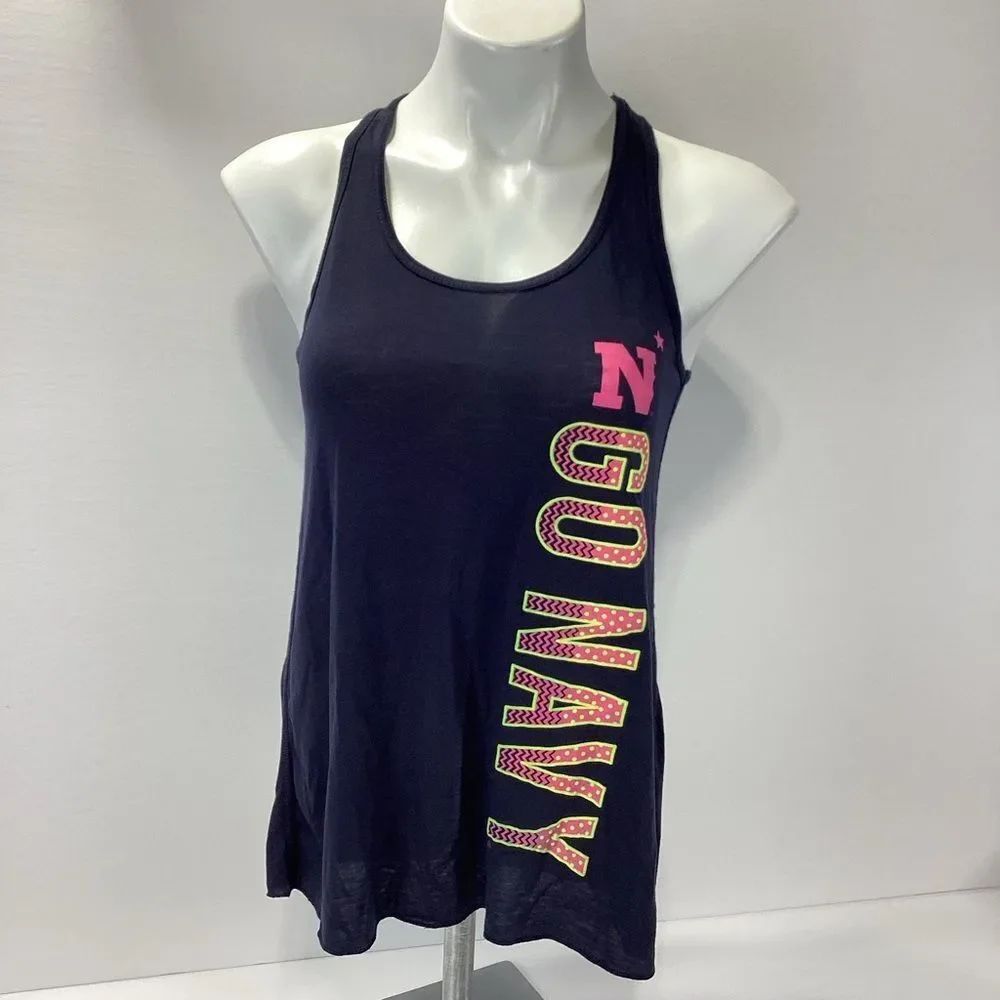 Live Love Ouray Go Navy Women's Tank Top Racer Back Blue Pink Puff Print NWT M
